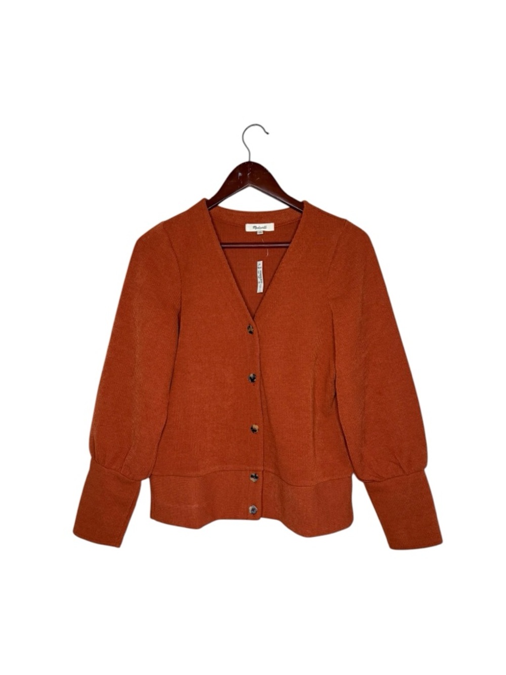 Madewell Ottoman Ribbed Cardigan Top Floral Buttons Orange Business Casual Basic